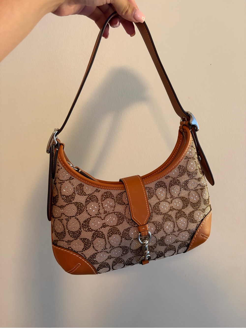 Coach Monogram Shoulder Bag in Brown and Tan